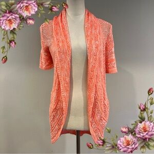 Coral Open-Front Knit short sleeve cardigan Sweater size medium